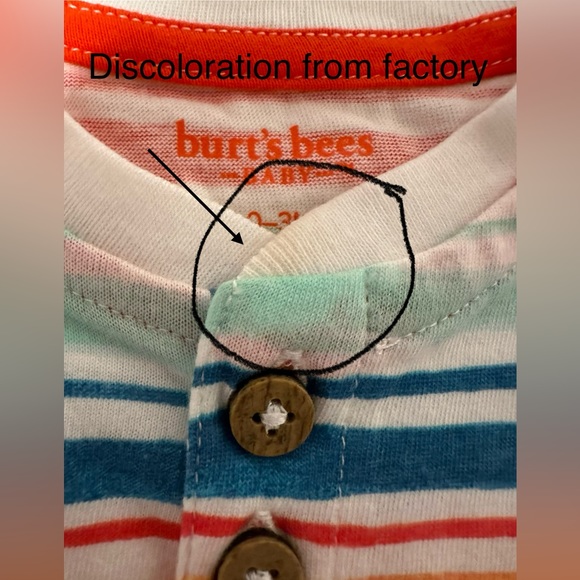 NWT and DEFECT Burt’s Bees Baby 0-3M Watercolor Rainbow Stripe Romper - Picture 3 of 8